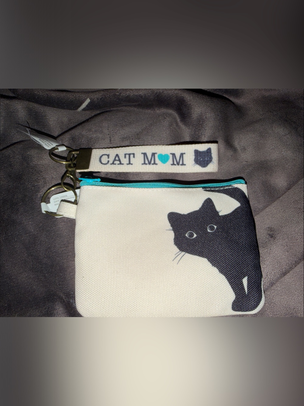 Cat Mom Coin Purse with Teal Zipper cat mom keychain! NWT